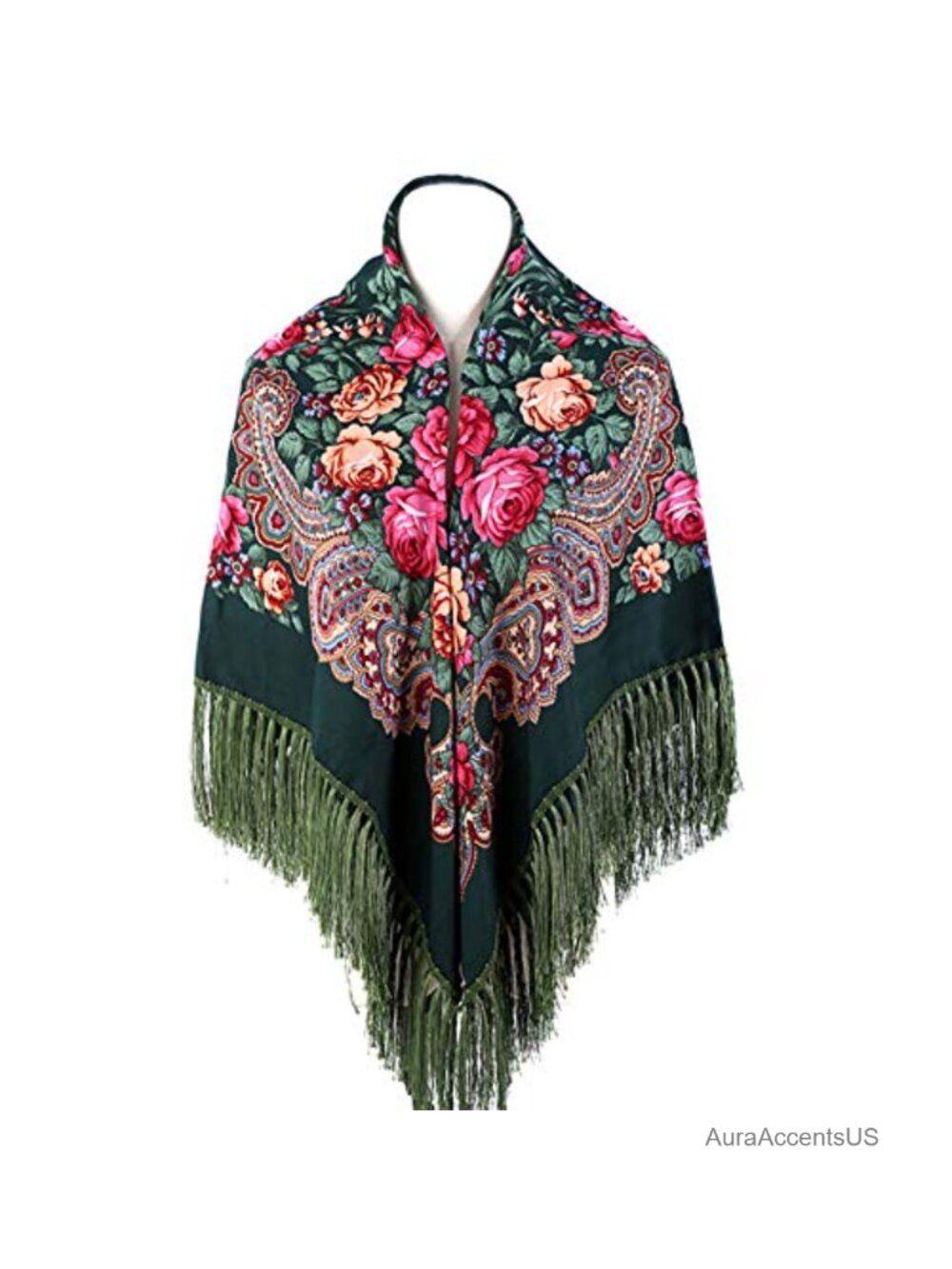 Cotton Polyester Floral Tassel Fringe Square Scarf Wrap Shawl Poncho